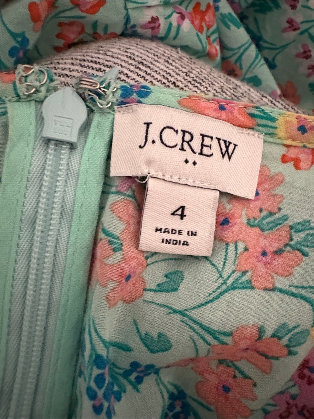 J. Crew Aqua Multi Floral Ruffle V-Neck Midi Dress - Picture 3 of 3